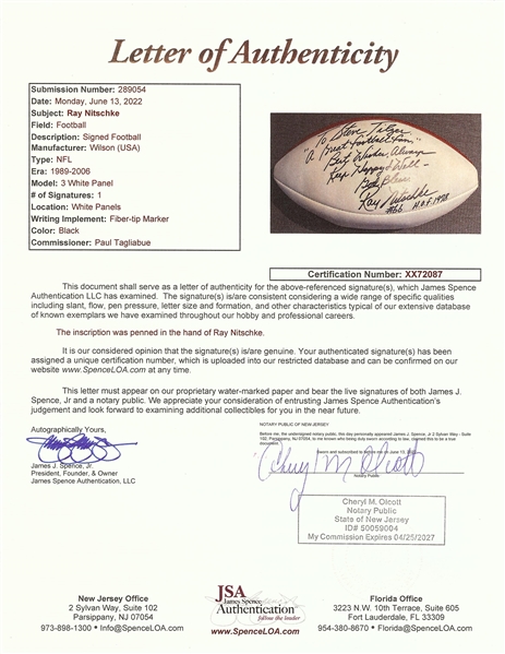 Ray Nitschke Signed Football with Lengthy Inscription (JSA)
