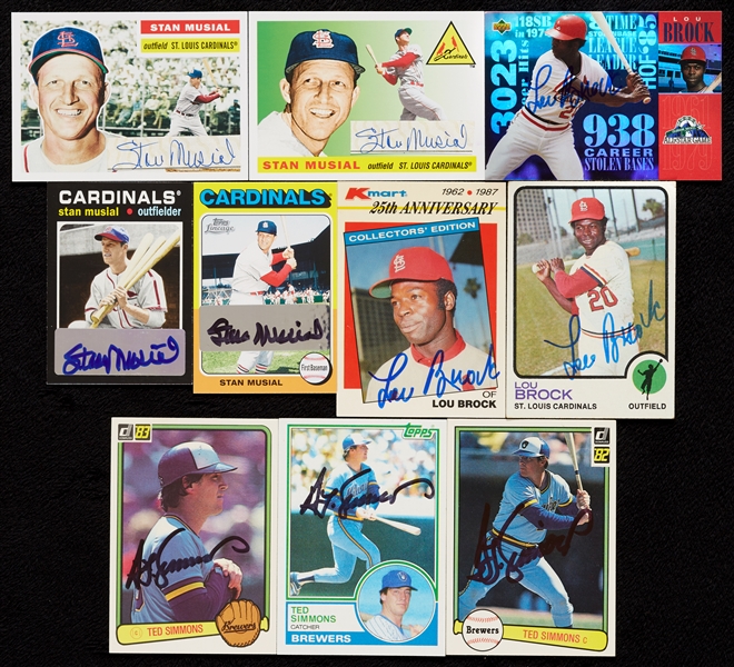 HOFer Signed Trading Cards with Musial, Brock, Simmons (10)