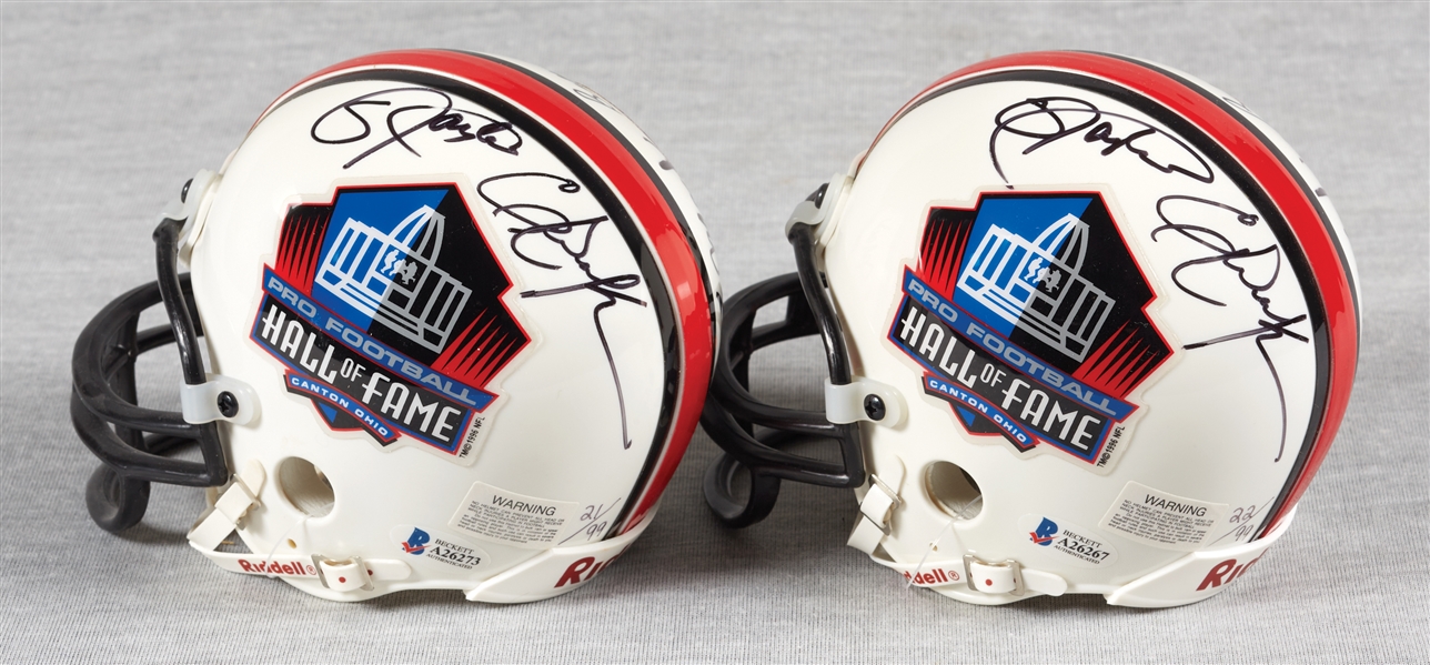NFL HOF Class of 1999 Signed Mini-Helmets with Taylor, Dickerson, Newsome, Mack & Shaw (/99) (2) (BAS)