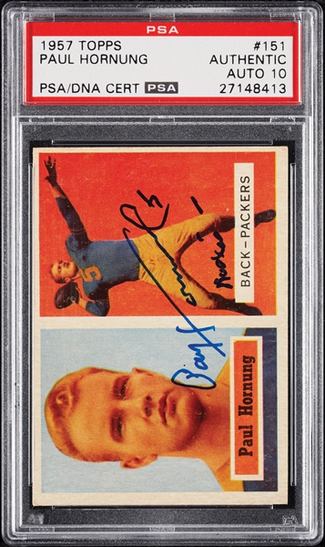 Paul Hornung Signed 1957 Topps RC No. 151 (Graded PSA/DNA 10)