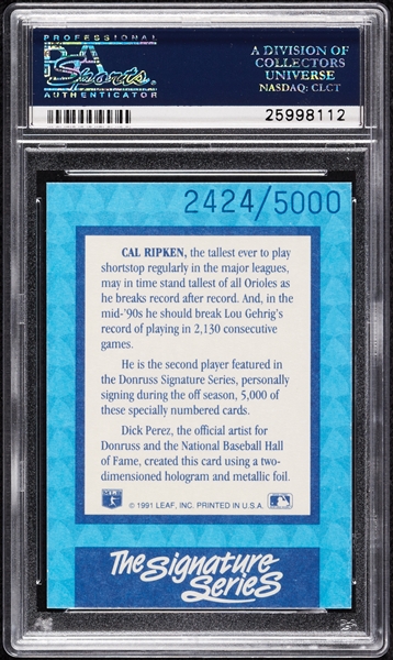 1992 Donruss Elite Cal Ripken Jr. Signature Series (Graded PSA/DNA 10)