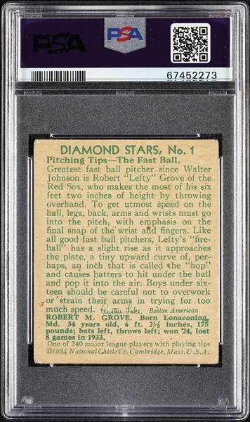1935 Diamond Stars Lefty Grove No. 1 PSA 2