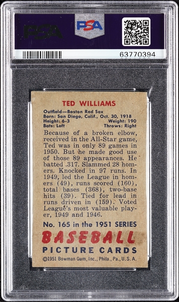 1951 Bowman Ted Williams No. 165 PSA 2