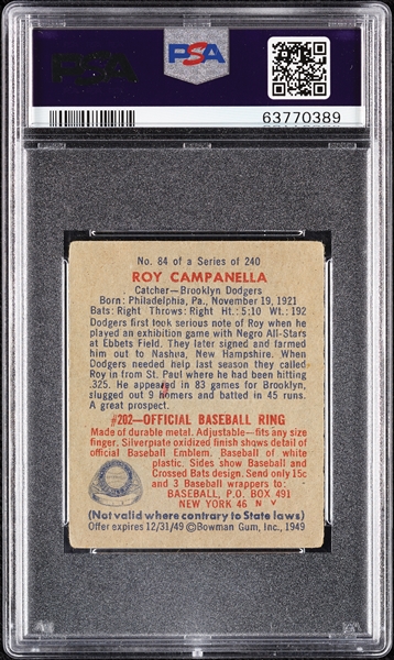 1949 Bowman Roy Campanella RC No. 84 PSA 2