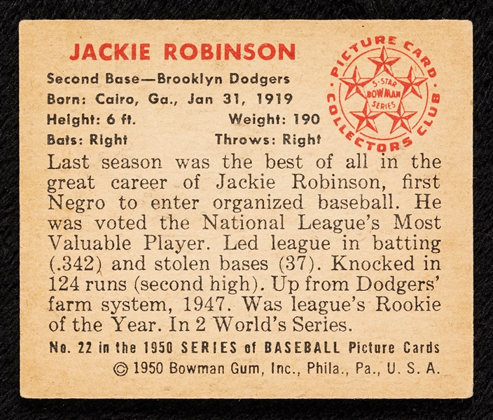 1950 Bowman Jackie Robinson No. 22 VG/EX+