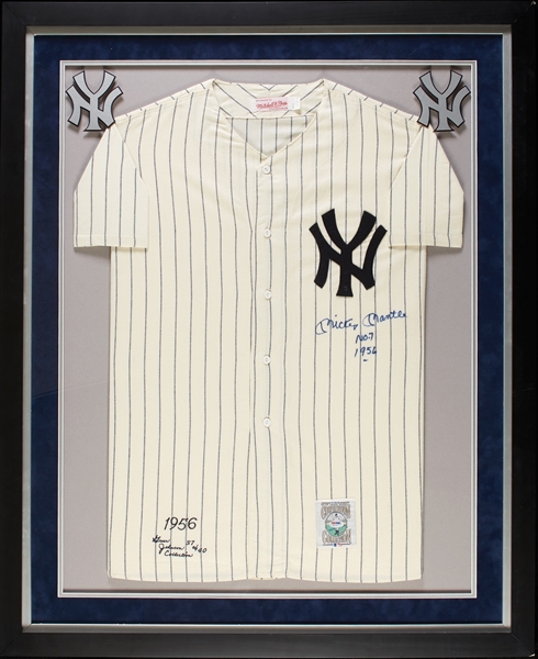 Mickey Mantle Signed Yankees Flannel Mitchell & Ness Jersey in Frame No. 7 1956 (Graded PSA/DNA 9)