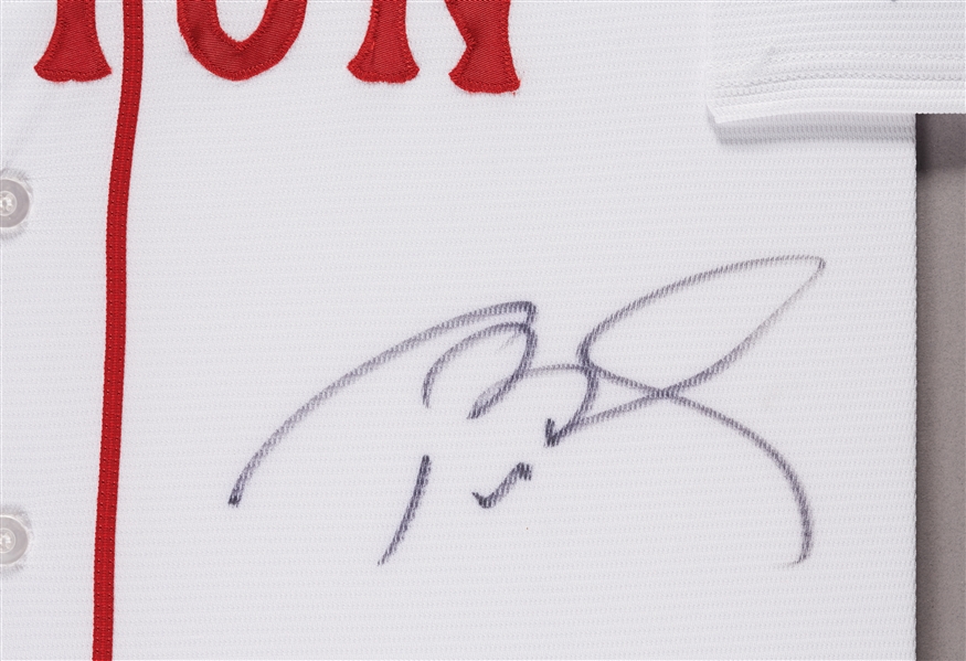 Tom Brady & David Ortiz Dual-Signed Red Sox Jersey in Frame Boston Strong (10/24) (Tri-Star) (MLB) (Fanatics)