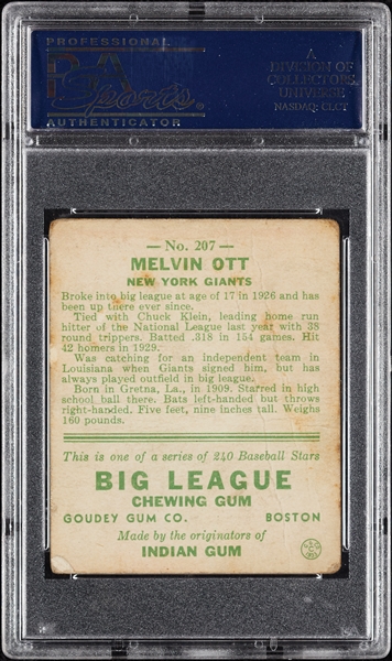 1933 Goudey Mel Ott No. 207 PSA 1