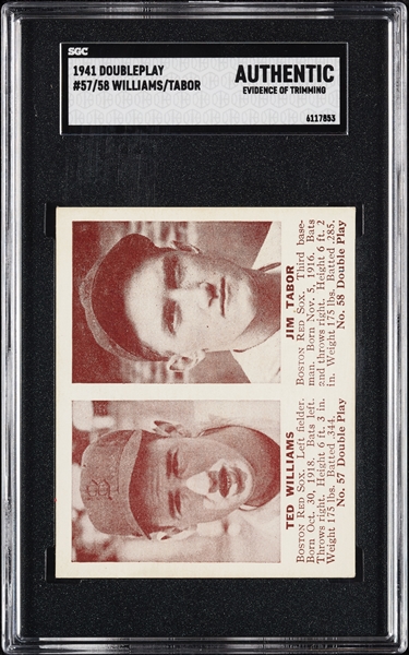 1941 Double Play Ted Williams/Jim Tabor No. 57/58 SGC Authentic