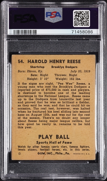 1941 Play Ball Pee Wee Reese RC No. 54 PSA 1.5