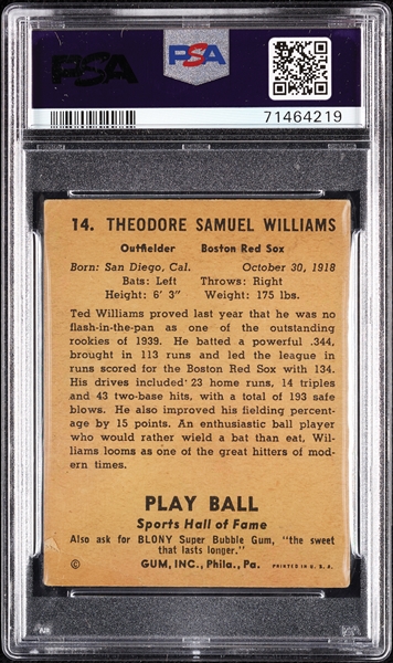 1941 Play Ball Ted Williams No. 14 PSA 2