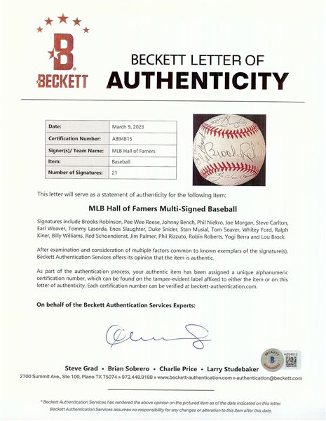 HOFers Multi-Signed ONL Baseball with Berra, Seaver, Reese (BAS)