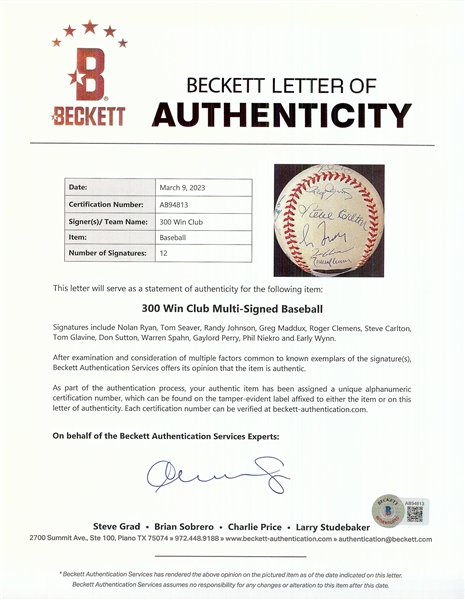 300 Win Club Multi-Signed OAL Baseball with Ryan, Seaver (BAS)