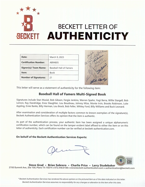 Baseball's Hall of Fame Multi-Signed Book with (21) Signatures (BAS)