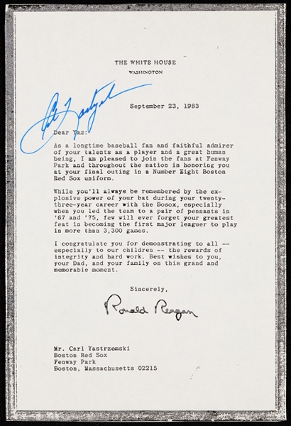 Carl Yastrzemski Signed Copy of Letter From Richard Nixon