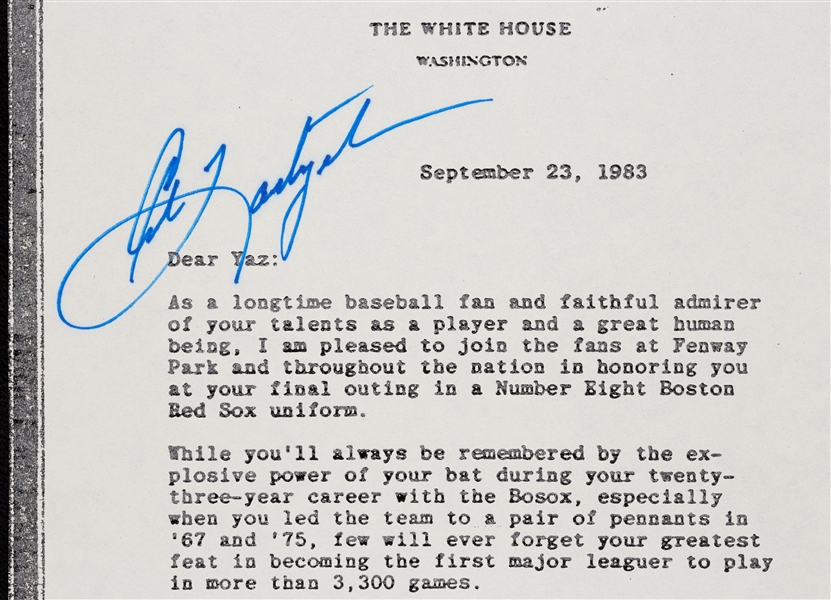 Carl Yastrzemski Signed Copy of Letter From Richard Nixon