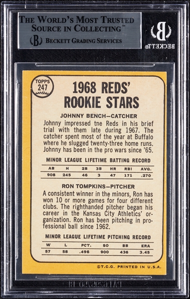 Johnny Bench Signed 1968 Topps RC No. 247 (BAS)