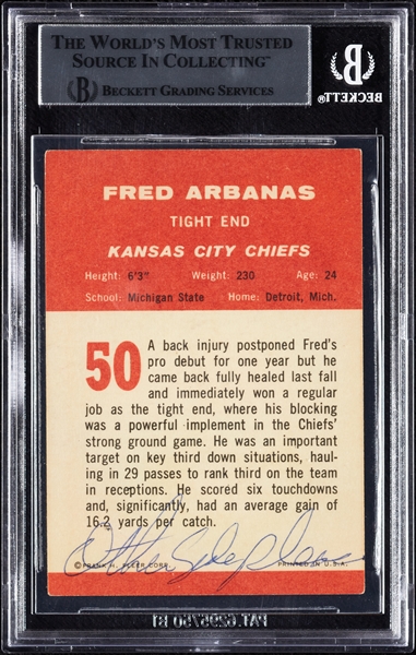 Fred Arbanas Signed 1963 Fleer RC No. 50 (BAS)