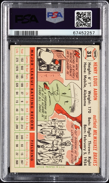 1956 Topps Hank Aaron White Back No. 31 PSA 4.5