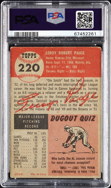 1953 Topps Satchel Paige No. 220 PSA 1.5