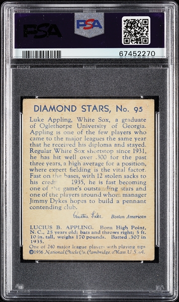 1935 Diamond Stars Luke Appling No. 95 PSA 2