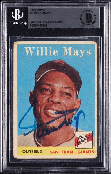 Willie Mays Signed 1958 Topps No. 5 (BAS)