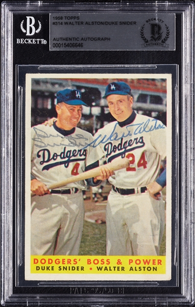 Duke Snider & Walter Alston Signed 1958 Topps No. 314 (BAS)