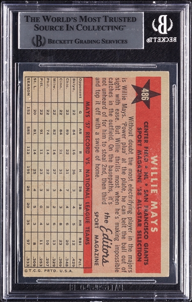 Willie Mays Signed 1958 Topps All-Star No. 486 (BAS)