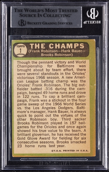 Complete Signed 1967 Topps The Champs with Brooks Robinson, Frank Robinson, Bauer No. 1 (BAS)