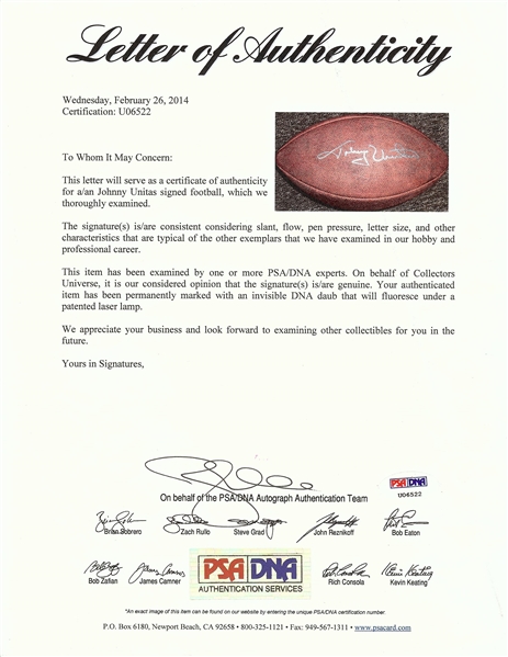 Johnny Unitas Signed Wilson Football (PSA/DNA)