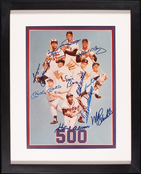 500 Home Run Club Multi-Signed Framed Photo (11) with Mantle (PSA/DNA)