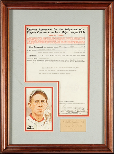 Eddie Collins Signed 1938 Joe Heving Contract in Frame (PSA/DNA)
