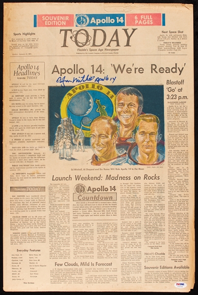Edgar Mitchell Signed Apollo 14: We're Ready Newspaper (Jan. 31, 1971) (PSA/DNA)