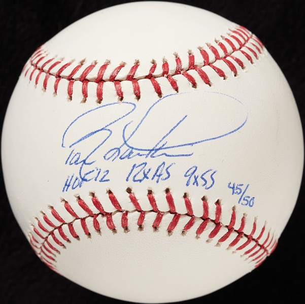 Barry Larkin Single-Signed OML STAT Baseball with Multiple Inscriptions (45/50) (Steiner)