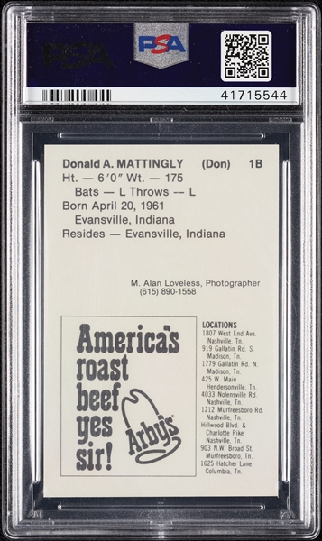 1981 Nashville Sounds Team-Issue Don Mattingly PSA 10