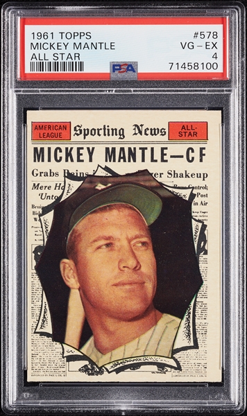 1961 Topps Baseball Complete Set, Mantle All-Star PSA 4 (587)