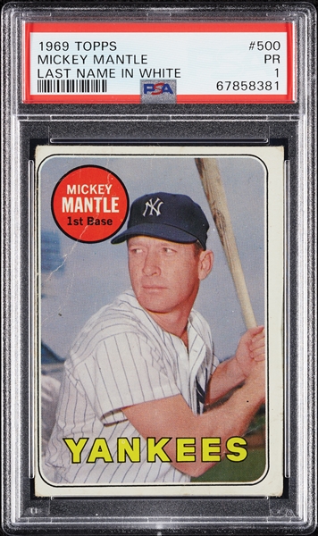 1969 Topps Mickey Mantle (Last Name in White) No. 500 PSA 1