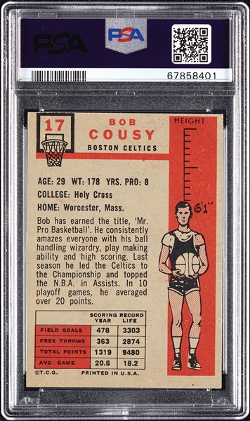 1957 Topps Bob Cousy RC No. 17 PSA 3 (MC)