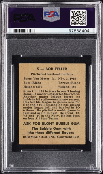 1948 Bowman Bob Feller RC No. 5 PSA 3
