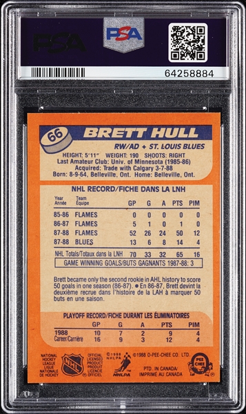 1988 O-Pee-Chee Brett Hull RC No. 66 PSA 9