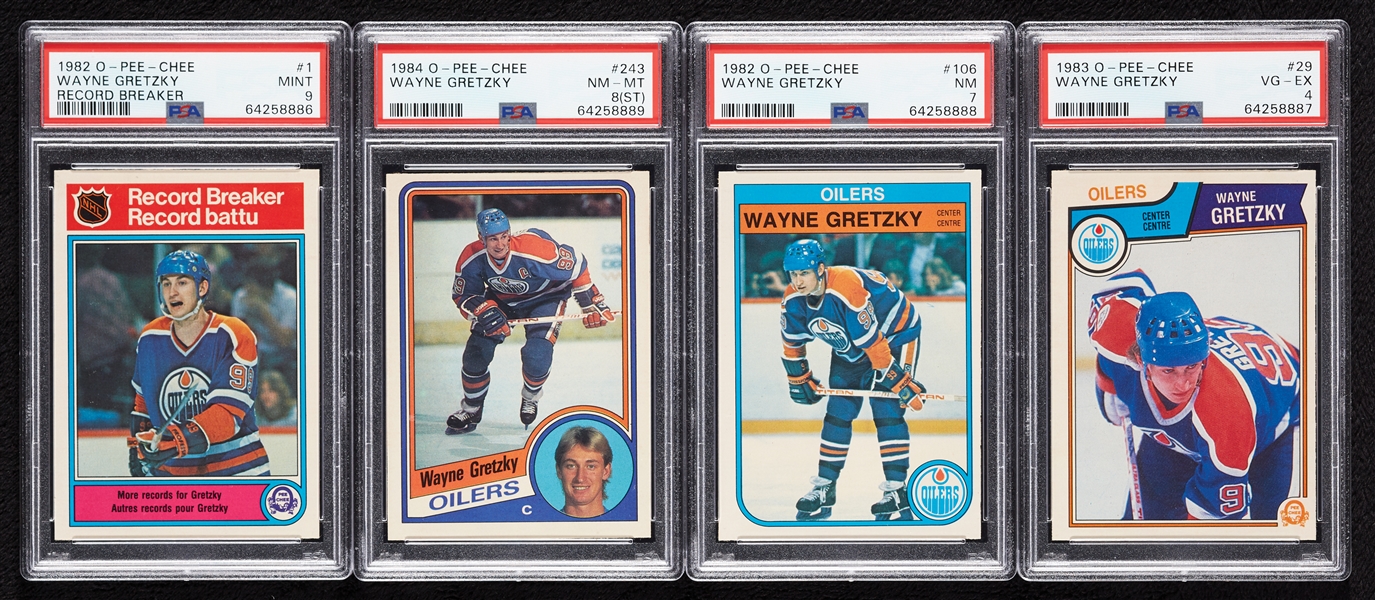Wayne Gretzky Early-1980s O-Pee-Chee PSA-Graded Group (4)