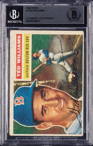 Ted Williams Signed 1956 Topps No. 5 (BAS)