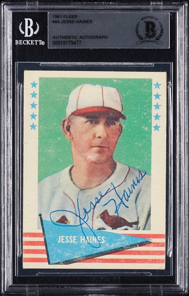 Jesse Haines Signed 1961 Fleer No. 40 (BAS)