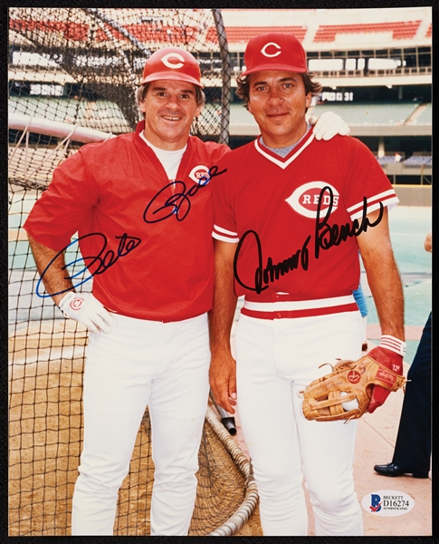 Pete Rose & Johnny Bench Signed 8x10 Photo (BAS)