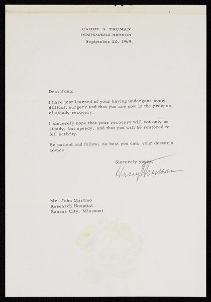 Harry Truman Signed Typed Letter (1969) (PSA/DNA)