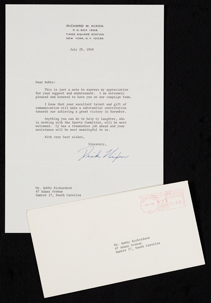 Richard Nixon Signed Typed Letter to Bobby Richardson (1968) (PSA/DNA)