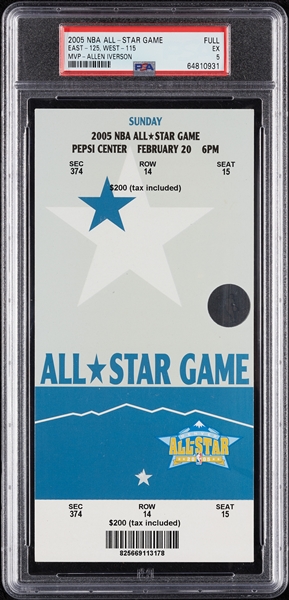 2005 NBA All-Star Game Full Ticket - Allen Iverson MVP (Graded PSA 5)