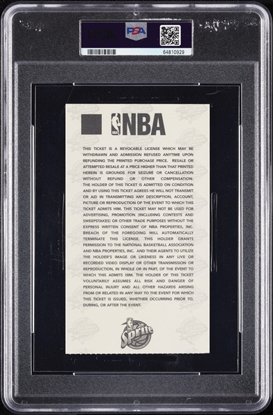 2000 NBA All-Star Game Ticket Stub - Tim Duncan/Shaquille O'Neal MVP (Graded PSA 5)
