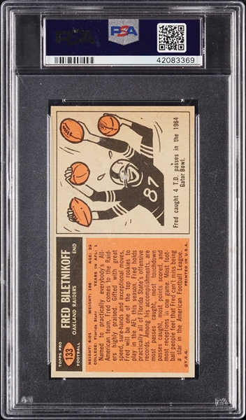 1965 Topps Fred Biletnikoff RC No. 133 PSA 8 (Only 3 Graded Higher)