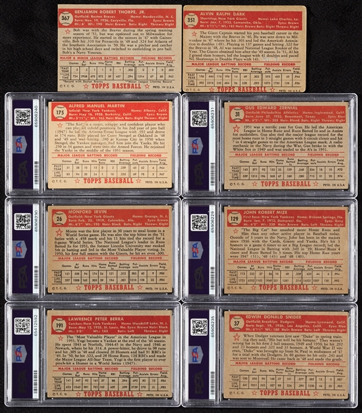 1952 Topps Group, Four HOFers, Six Slabs, Two High Nos. (8)